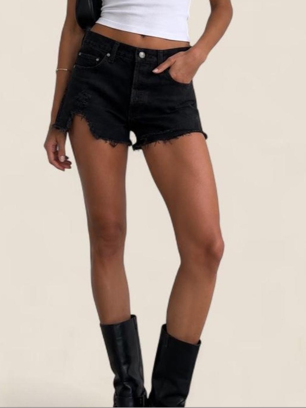 Agoldie Classic Black Distressed Denim Shorts - High Rise 🖤
